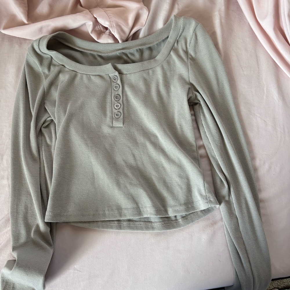Sage Green Long Sleeve Button Top